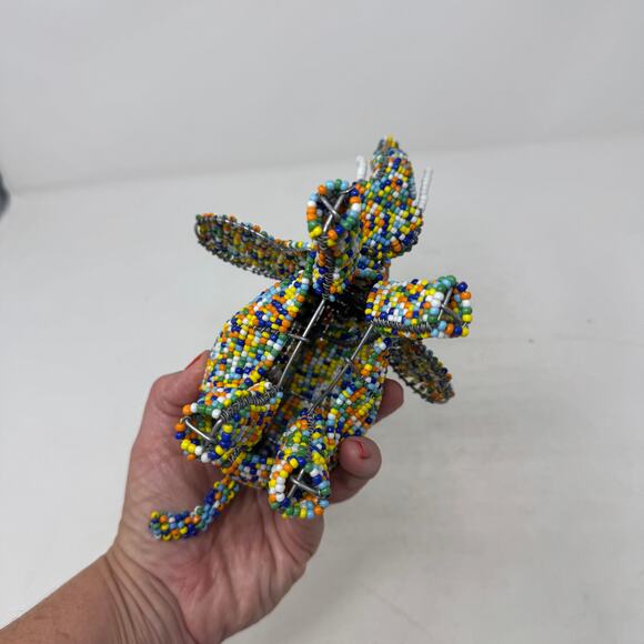 Handmade Beaded African Elephant Figurine Multicolor Wire Art Sculpture - Picture 7 of 9
